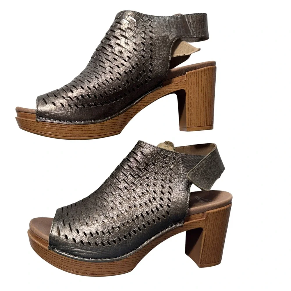 Dansko Platform Sandals Womens 41 Bronze Excellent Laser Cut Slingback Heels